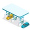 Isometric flat 3D outside Gas station, petrol station