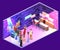 Isometric flat 3Dconcept cutaway Bar in the nightclub.