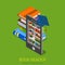 Isometric flat online library lib e-book electronic book reader