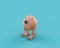 Isometric flat orange color monster toy in single color  turquoise background, 3d Rendering
