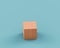 Isometric flat orange color rubik`s cube toy in single color  turquoise background, 3d Rendering