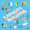 Isometric flat vector concept of capacity building, process of skills obtaining.