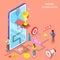 Isometric flat vector concept of gamification, interactive content.