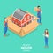 Isometric flat vector concept of house moving and relocation service.