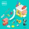 Isometric flat vector concept of small business growth, marketing strategy.