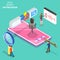 Isometric flat vector concept of voice search optimization, voice commands, SEO.