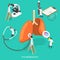 Isometric Flat Vector Illustration of Respiratory Medicine, Pulmonology Concept.