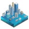 Isometric flooded city, flood, global warming. City floods and cars with garbage floating in the water. High and fast