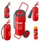 Isometric foam extinguishers, fire extinguishers isolated on white background. Fire safety and protection