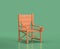 Isometric folding chair, camping object and scene, monochrome yellow camping equipment on green background, 3D Rendering