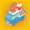 Isometric Food Truck with Pizza and Soda