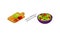 Isometric Foodstuff with Salad Bowl and Cutting Board with Vegetables Vector Set
