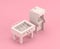 Isometric  Foosball table and arcade video game cabinet, 3d Icon in flat color pink room,single color white,3d rendering