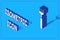 Isometric Fork icon isolated on blue background. Cutlery symbol. Vector Illustration