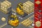 Isometric forklift in four different positions