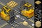 Isometric forklift in four different positions