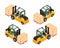 Isometric Forklift loaded in all views with driver