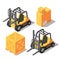 Isometric forklift and storage boxes