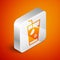 Isometric Fresh smoothie icon isolated on orange background. Silver square button. Vector