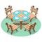 Isometric furniture - dinner table with cutlery and four chairs