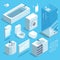 Isometric furniture elements set of bathroom interior. Vector illustrations