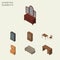 Isometric Furniture Set Of Cabinet, Couch, Chair And Other Vector Objects. Also Includes Cabinet, Mirror, Furniture