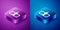 Isometric Gamepad icon isolated on blue and purple background. Game controller. Square button. Vector Illustration