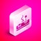 Isometric Gamepad icon isolated on pink background. Game controller. Silver square button. Vector