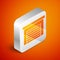 Isometric Garage icon isolated on orange background. Silver square button. Vector