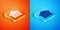 Isometric Garage icon isolated on orange and blue background. Vector