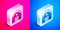 Isometric Garage icon isolated on pink and blue background. Silver square button. Vector