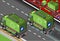 Isometric Garbage Cleaner Truck in Rear View