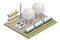 Isometric Gas storage tanks. White spherical propane tanks. Containing fuel gas pipeline.