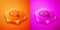 Isometric Gauge scale icon isolated on orange and pink background. Satisfaction, temperature, manometer, risk, rating