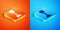 Isometric Gear shifter icon isolated on orange and blue background. Manual transmission icon. Vector