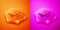 Isometric Gender equality icon isolated on orange and pink background. Equal pay and opportunity business concept
