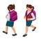 Isometric girl back to school concept.