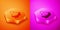 Isometric Glacier melting icon isolated on orange and pink background. Hexagon button. Vector