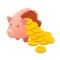 Isometric global economic impacts 2020. Coronavirus or COVID-19 pandemic global impact. Broken pig piggy bank as a