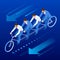 Isometric Goals Setting for Business Team. Creative Idea Teamwork Banner Concept. Business Team Riding Tandem Bicycle