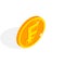 Isometric gold coin icon with Swiss frank sign. 3d Cash, frank currency, Game coin, banking or casino money symbol for