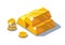 Isometric golden bars and coins.