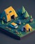 Isometric graphic image camping site in the forest.