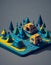 Isometric graphic image camping site in the forest.