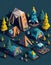 Isometric graphic image camping site in the forest.