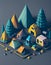 Isometric graphic image camping site in the forest.