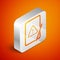 Isometric Graphic tablet with exclamation mark icon isolated on orange background. Alert message smartphone notification