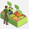 Isometric Greengrocer Shop - Man Owner - Rear View Standing People