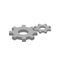 Isometric grey gear wheel on white background. Industrial element or mechnism in isometric design