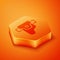 Isometric Gun in holster, firearms icon isolated on orange background. Orange hexagon button. Vector